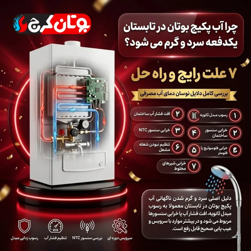 علت سرد و گرم شدن آب پکیج بوتان در تابستان + 7 دلیل و راه‌حل